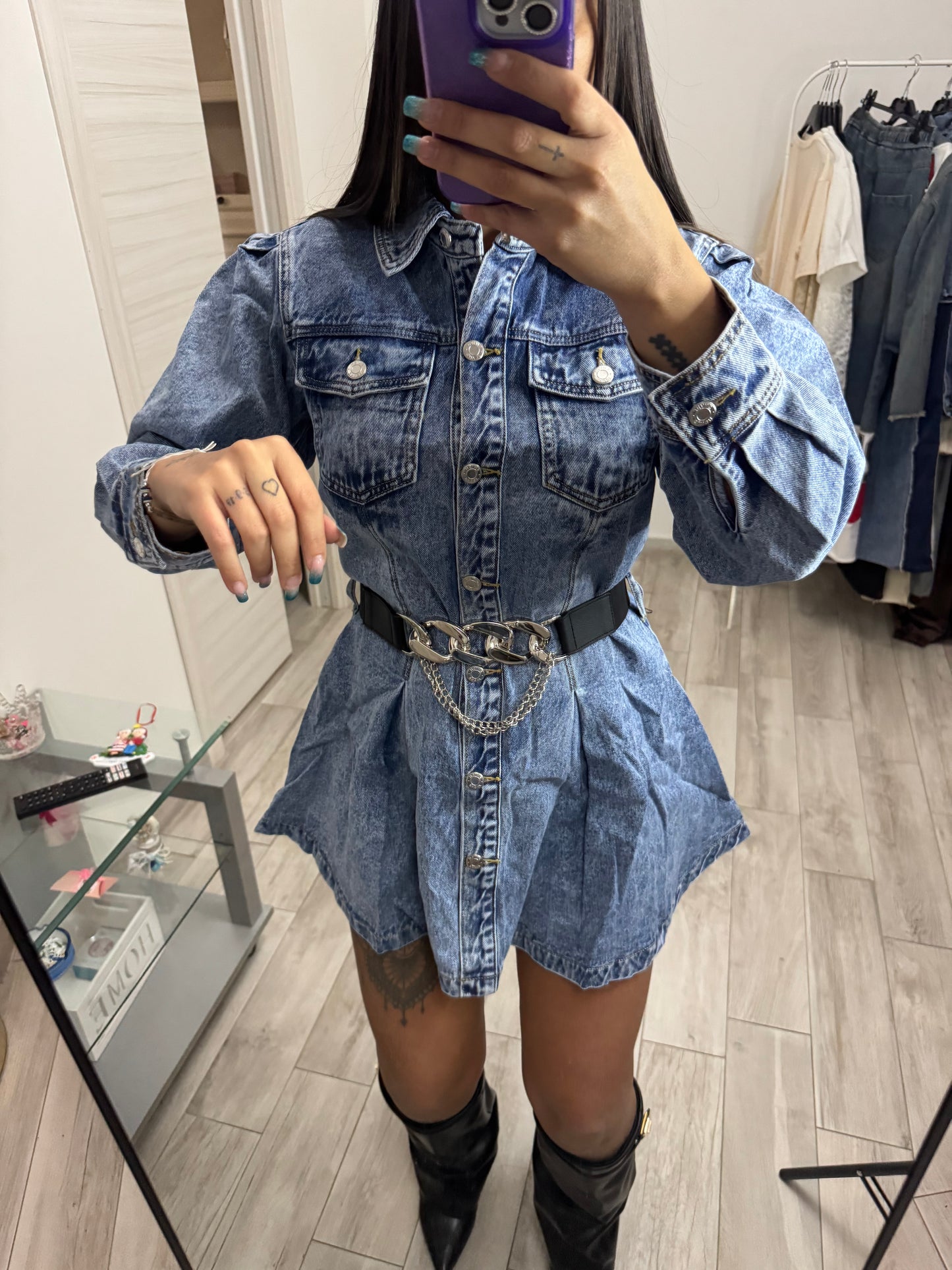 Vestito in denim con cintura