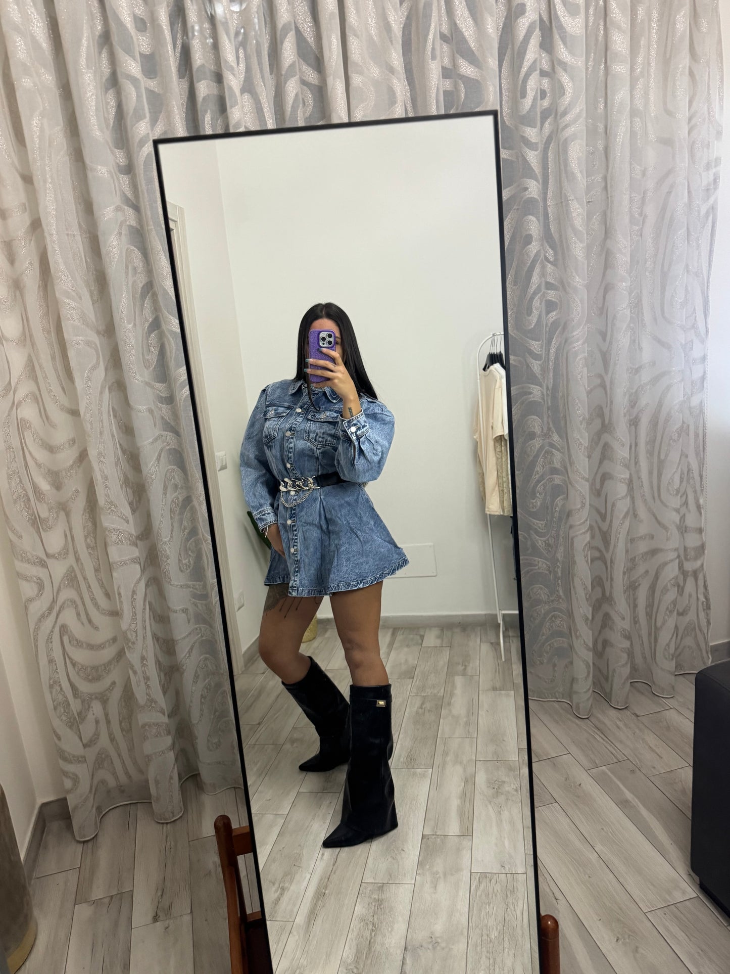 Vestito in denim con cintura
