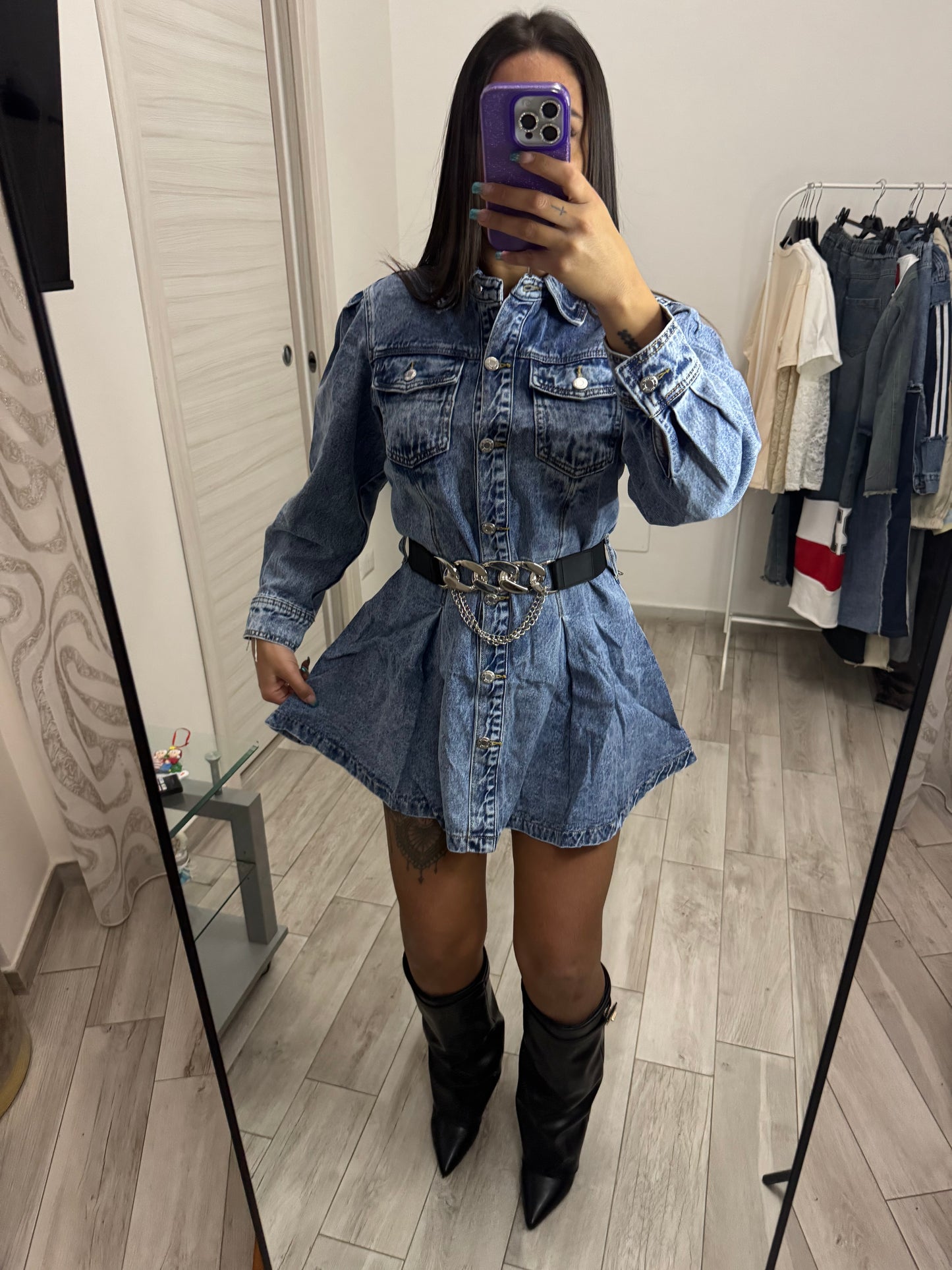 Vestito in denim con cintura