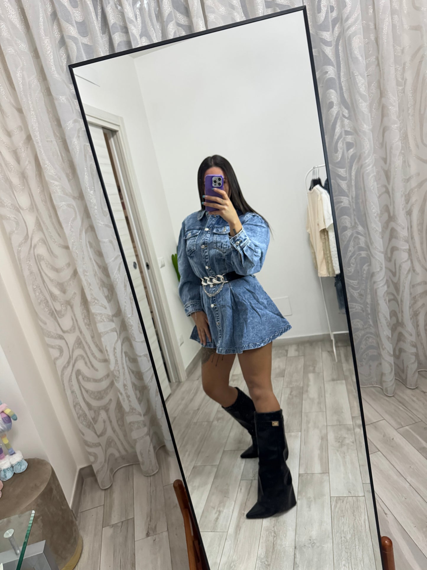 Vestito in denim con cintura