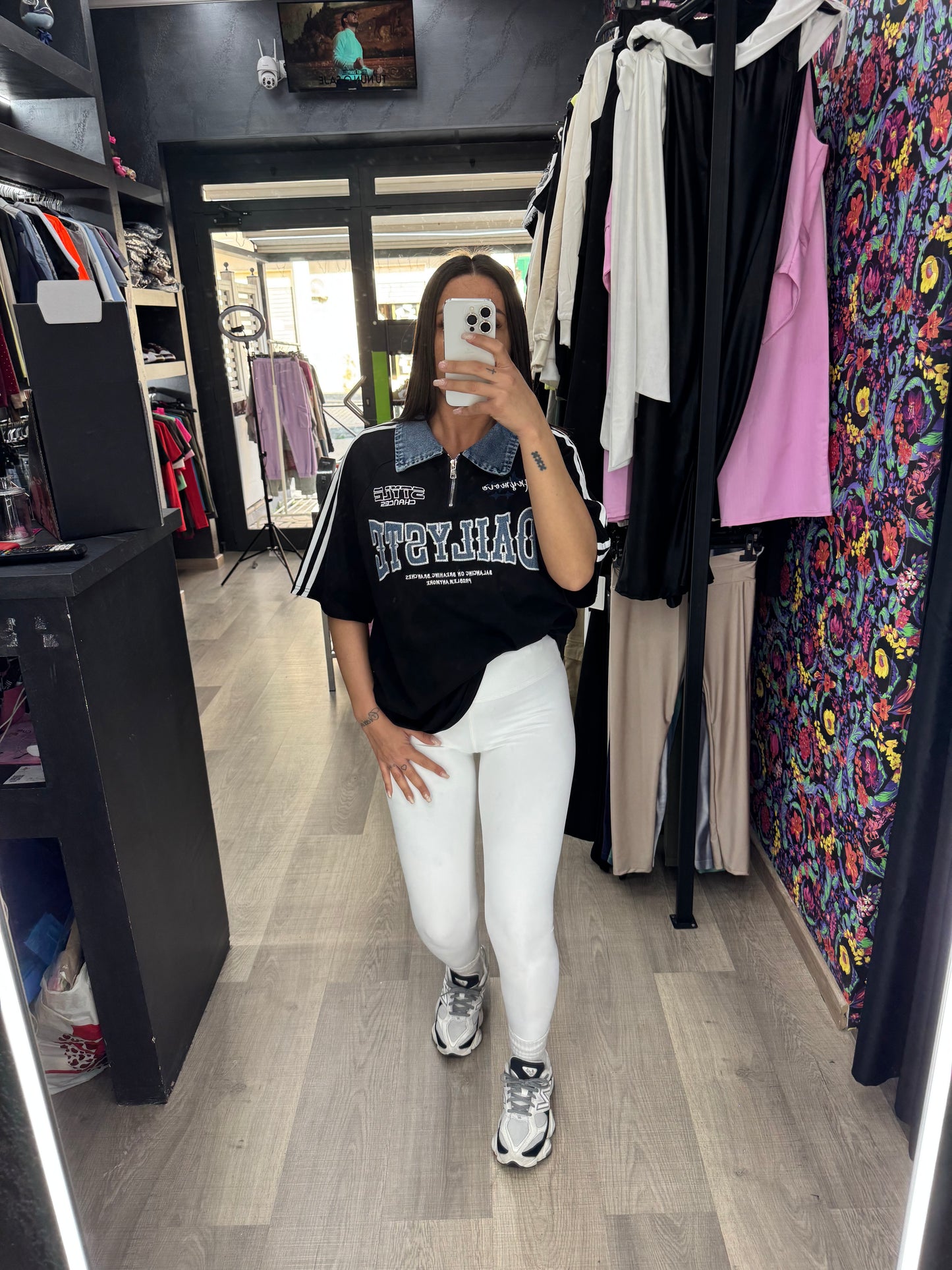 Magliettone colletto denim