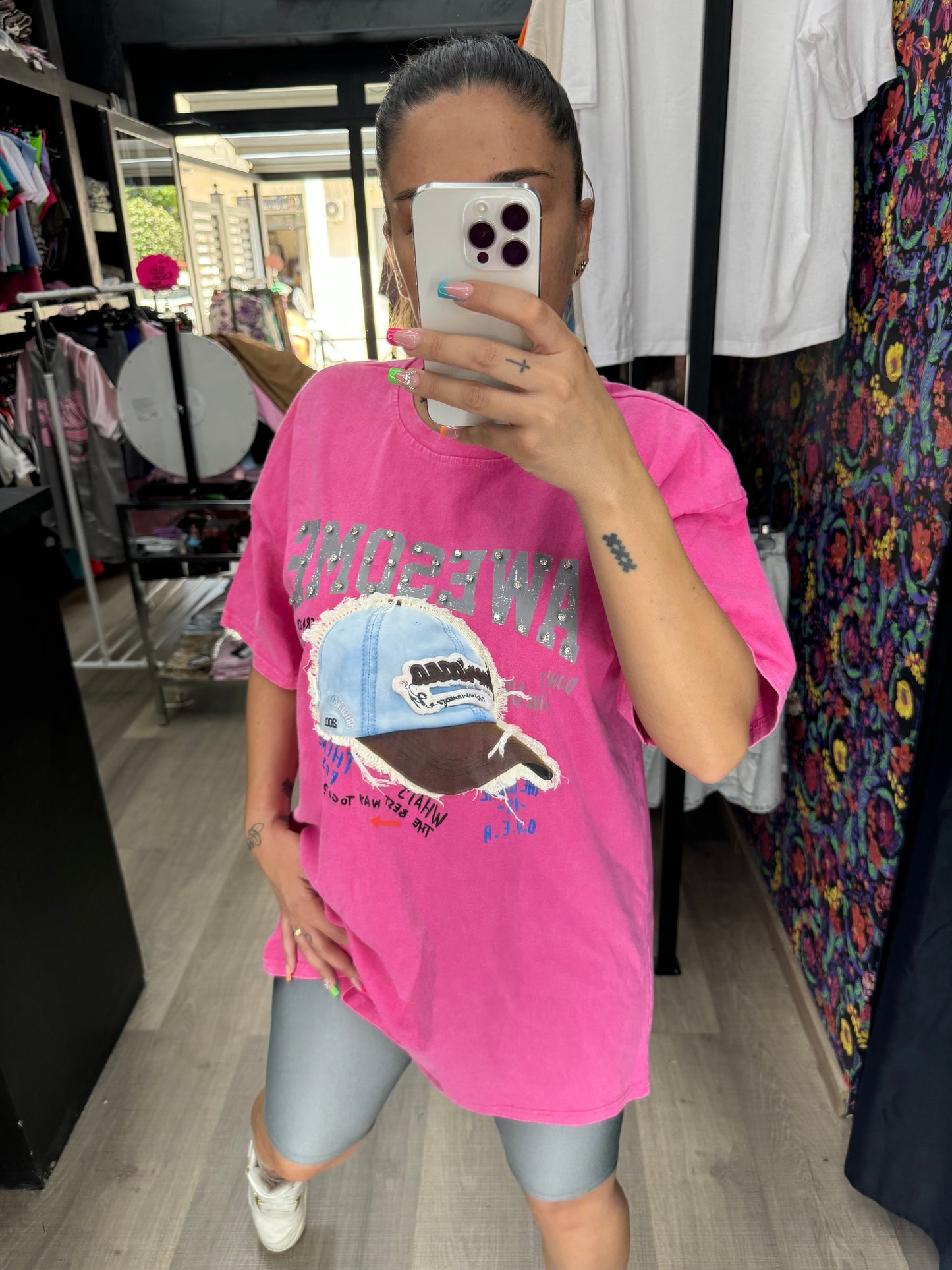 T shirt over pink