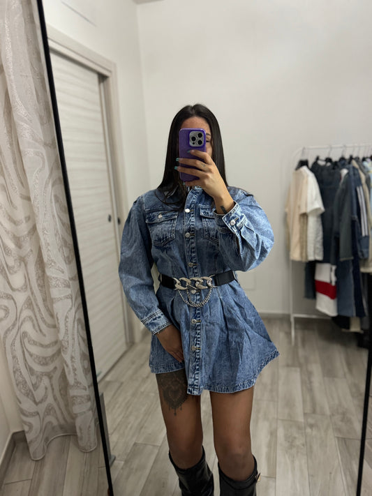 Vestito in denim con cintura