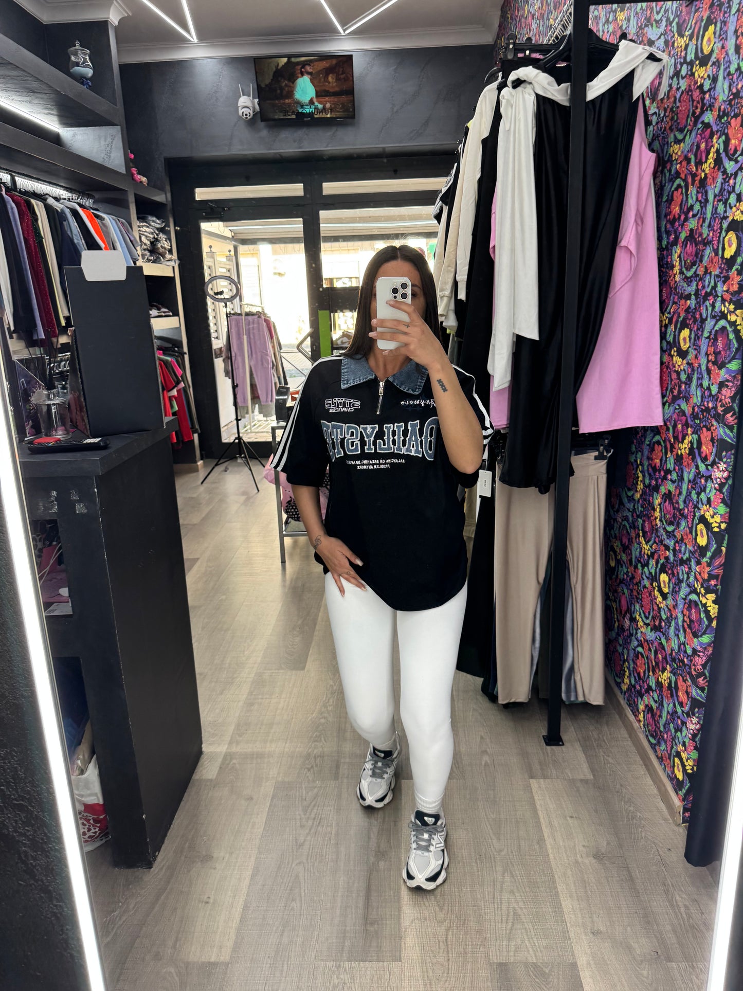 Magliettone colletto denim
